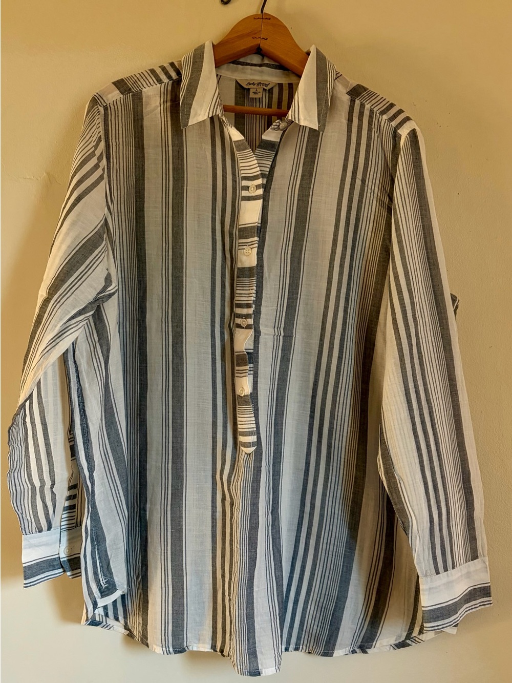 White & Black Striped Lucky Brand Popover Shirt